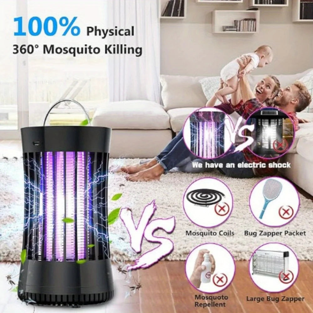 360° Electric Bug Zapper - UV/Zapping/Fan 3-in-1, 1800mAh 7H Battery|Waterproof Portable for Camping/Fishing/Indoor Pest Control