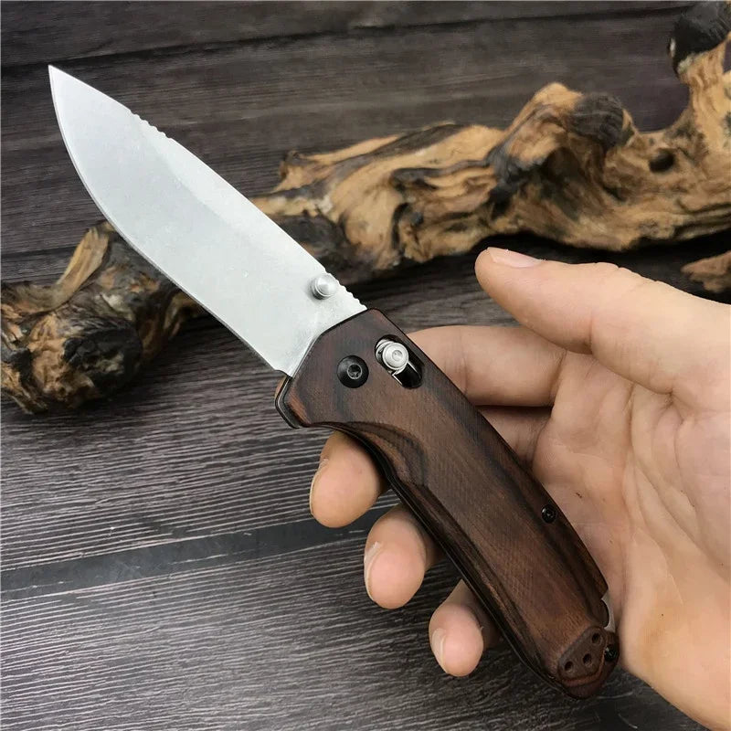 Multifunctional Folding Knife Stabilized Wood Handle with Pocket Clip.
