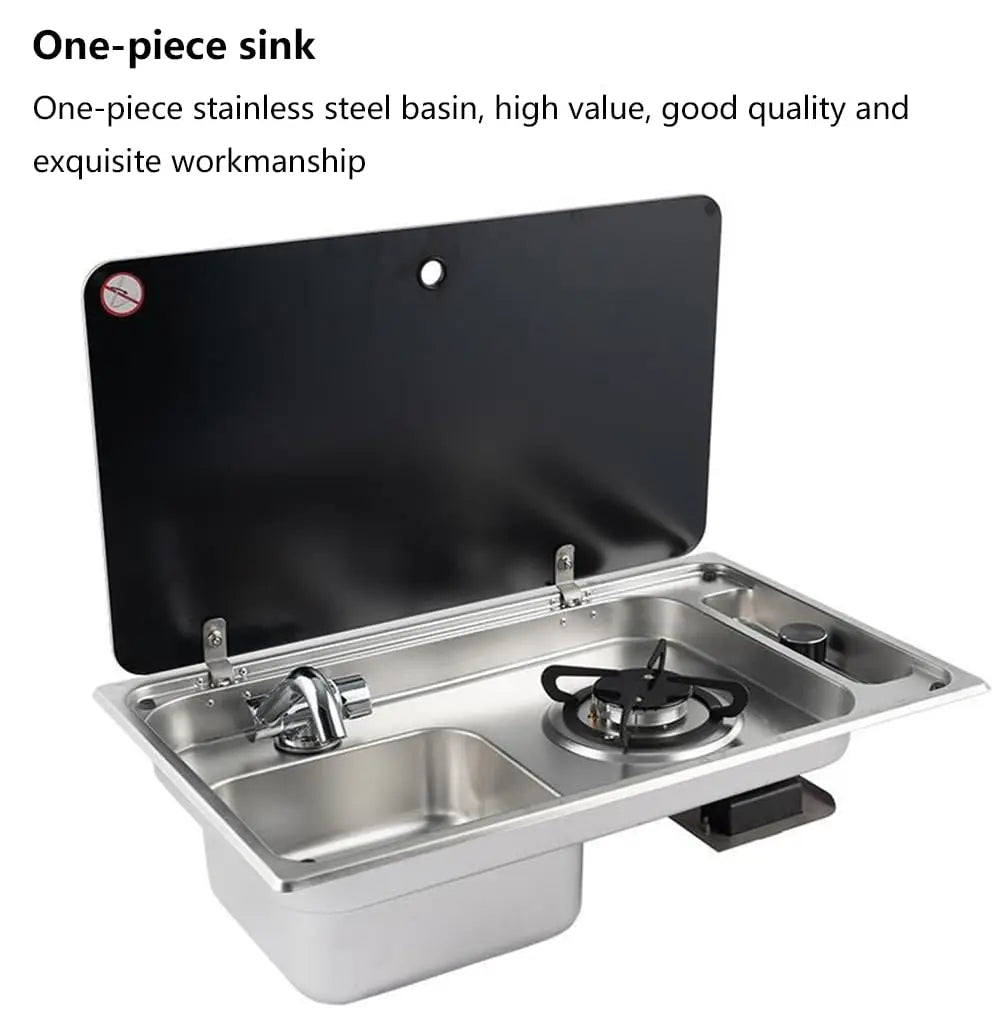 Integrated Gas Stove Sink Combination, Stainless Steel With Cover, Gas Camping Stove Burner