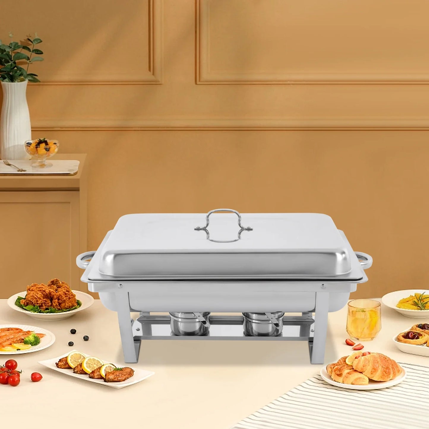 Chafing Dish Buffet Set, Self-service Stove Food Plates Stainless Steel Buffet Dishes with 3 Food Compartments