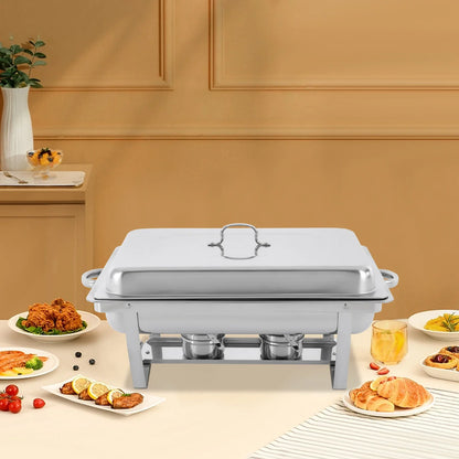 Chafing Dish Buffet Set, Self-service Stove Food Plates Stainless Steel Buffet Dishes with 3 Food Compartments