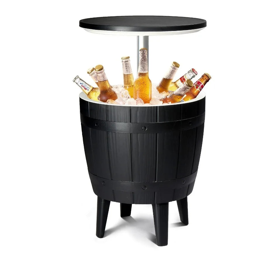 10Gallon Black Four Leg Ice Bucket Plastic Side Table Outdoor Beverage Cooler Portable Drink Storage Patio Party BBQ Camping