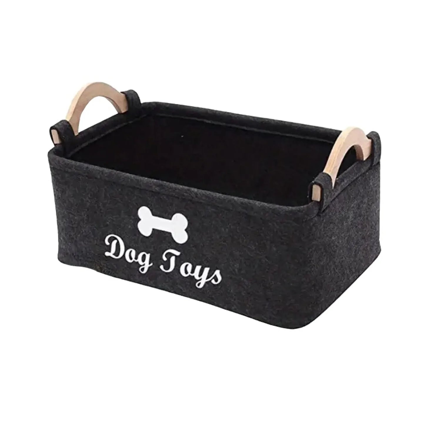 Soft Plush Dog Toy Storage Basket With Wooden Handle