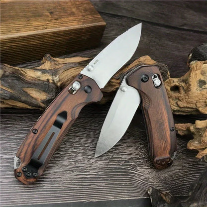 Multifunctional Folding Knife Stabilized Wood Handle with Pocket Clip.