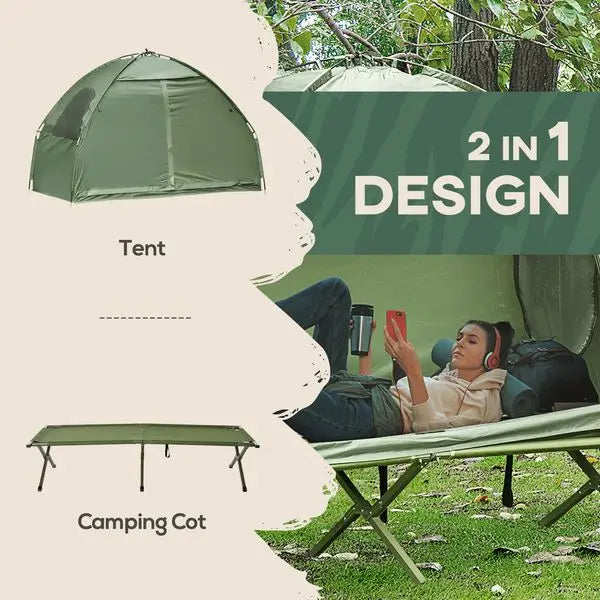 Camping Tent, Single Person Folding Cot Combo, Off-Ground Tent,  with Carry Bag for Hiking, camping