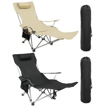 Lazy Reclining Chair with Pillow & Cup Holder & Side Pocket Lightweight Beach Chair Adjustable Backrest for Fishing Travel