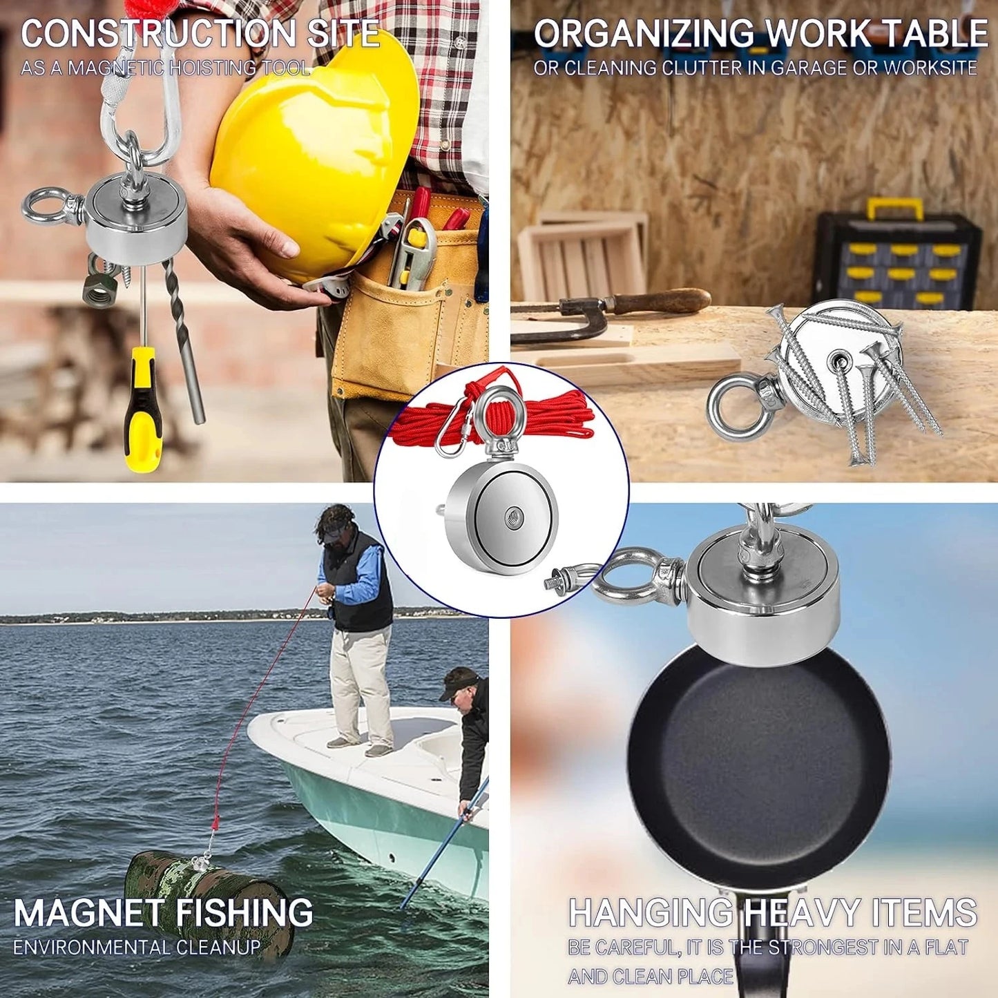 Strong Powerful Neodymium Magnet Double Side Salvage Search Magnet Hook Sea Fishing Holder Pulling Mounting Pot with Ring