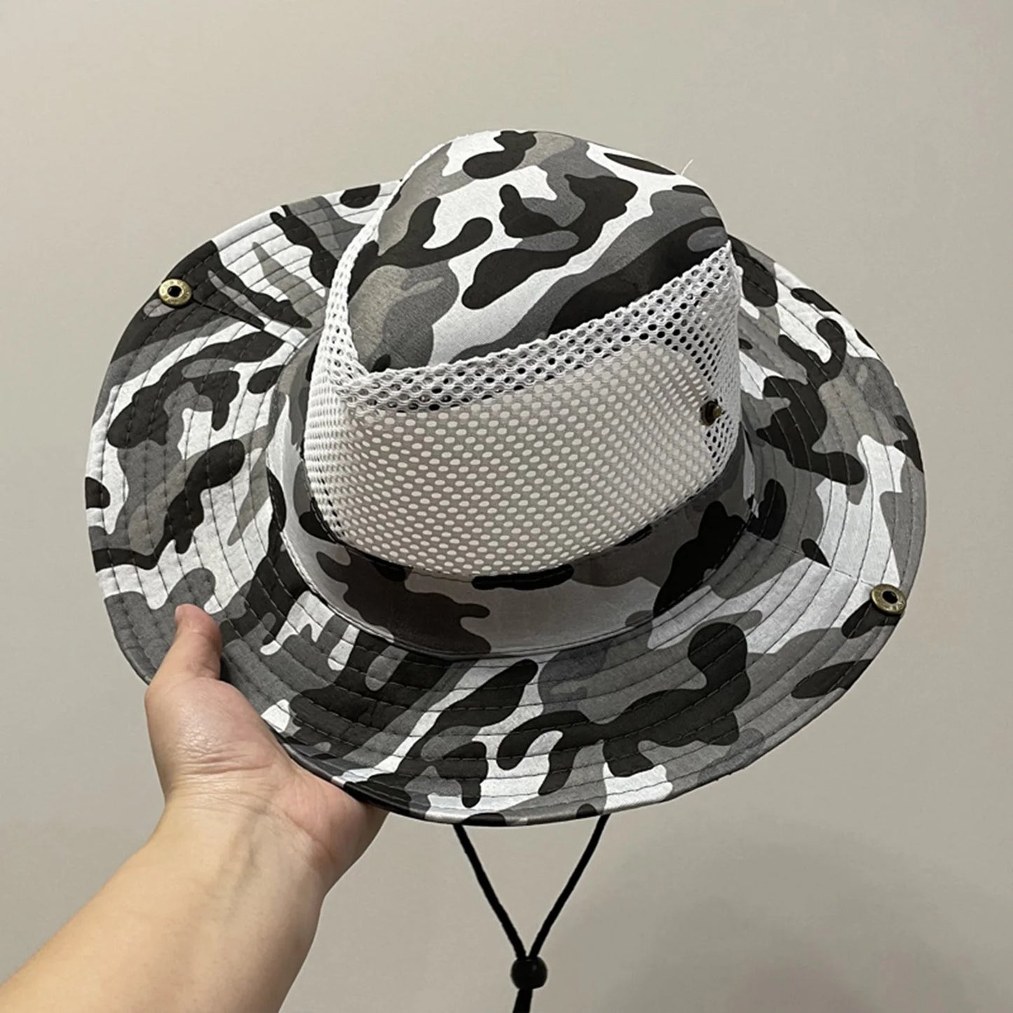 Outdoor Trendy Fisherman Hat Drawstring Design Breathable Summer Hats for Fishing Camping Traveling
