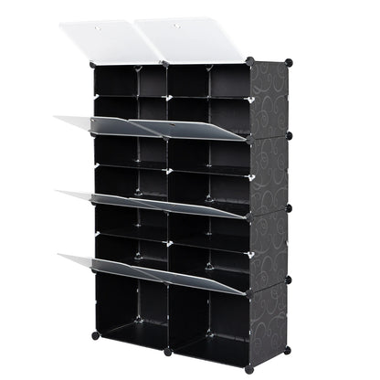 7-Tier Portable 28 Pair Shoe Rack Organizer 14 Grids Tower Shelf Storage Cabinet Stand Expandable for Heels, Boots