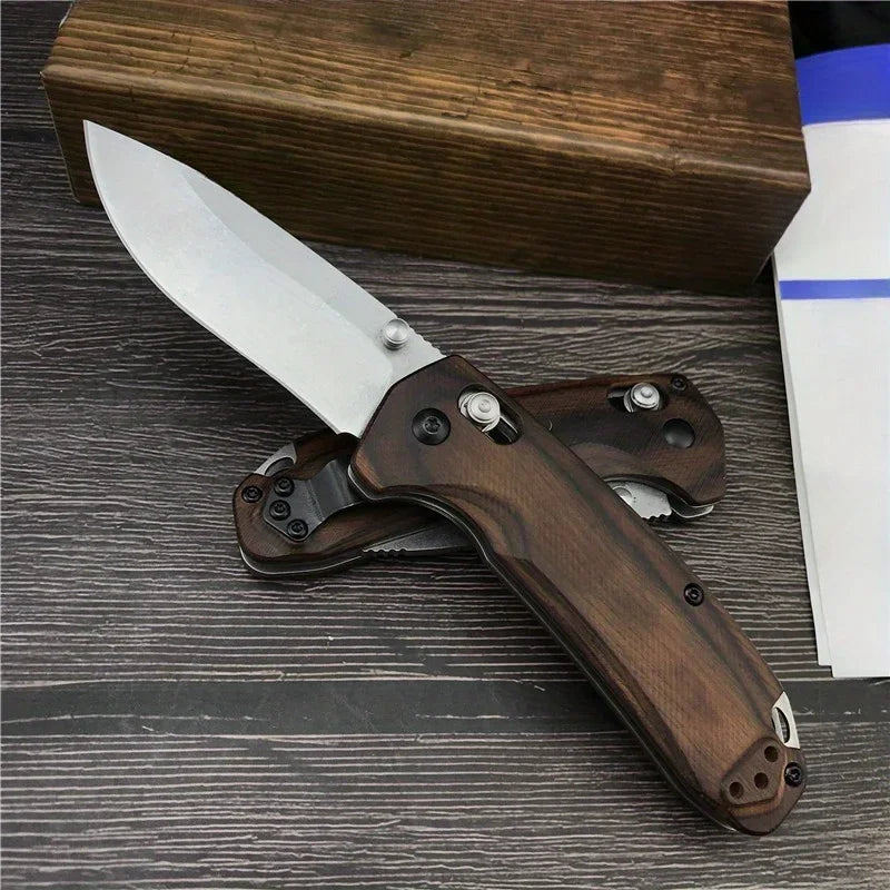 Multifunctional Folding Knife Stabilized Wood Handle with Pocket Clip.