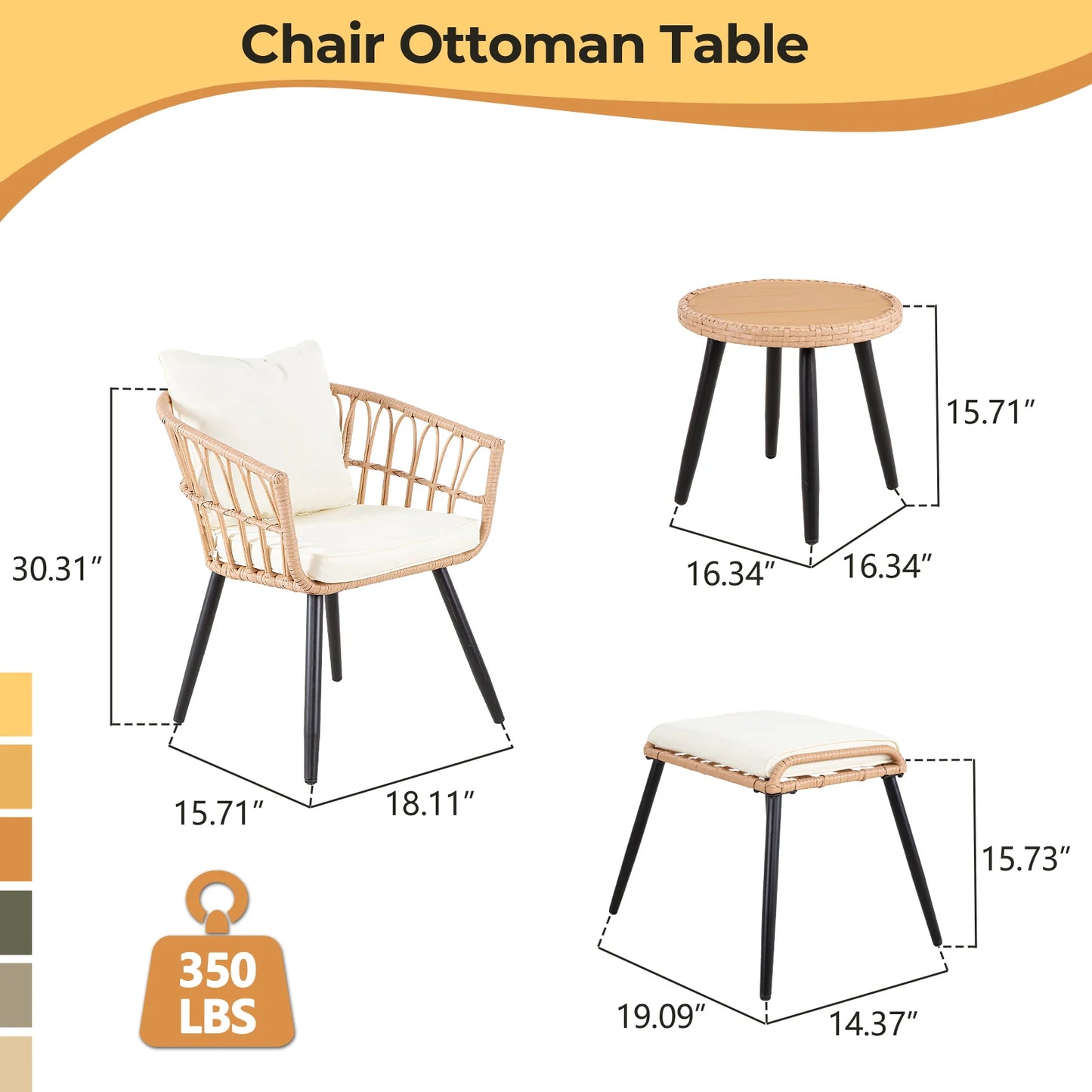 5 Piece Patio Furniture Set, Outdoor Wicker All-Weather PE Rattan Chairs with Ottoman & table