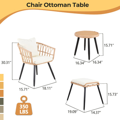 5 Piece Patio Furniture Set, Outdoor Wicker All-Weather PE Rattan Chairs with Ottoman & table