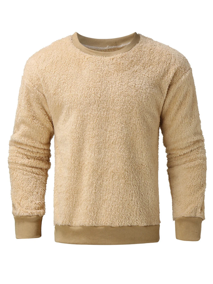 Men’s Sweatshirt Long Sleeve Crew Neck Furry Casual Pullover Hoodie Warm Streetwear
