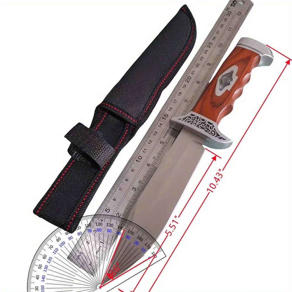 10.4 Inch Stainless Steel Fixed Blade Knife - High Hardness Camping, Hunting, Outdoor Survival Knife with Sheath