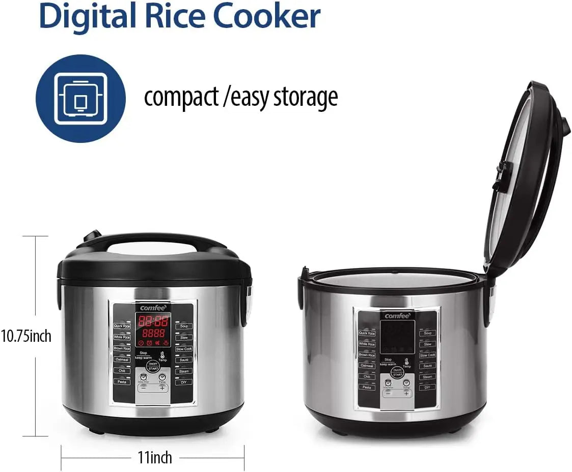 Rice Cooker, Slow Cooker, Steamer, Stewpot, Sauté All in One (12 Digital Cooking Programs) Multi Cooker (5.2Qt ) Large Capacity.