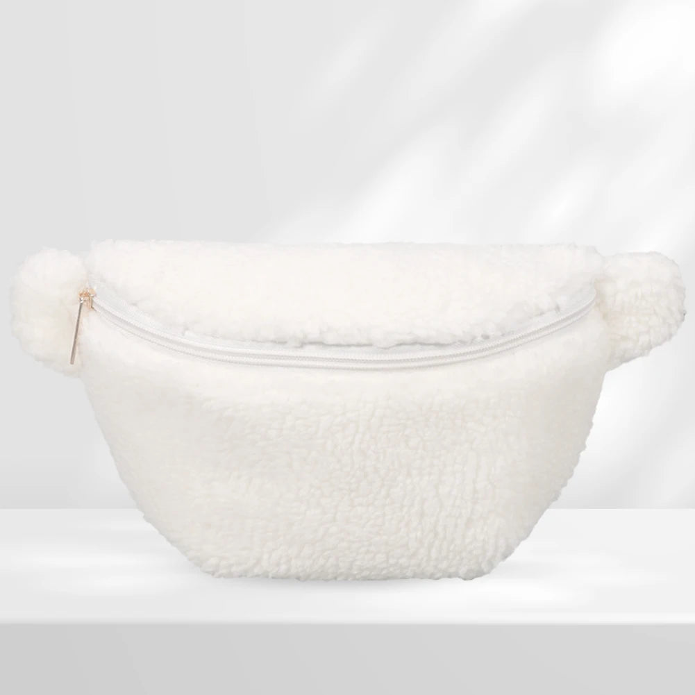 Unisex Fuzzy Crossbody Bag Zipper Closure Solid Shoulder Bag Multifunctional  Foldable Lightweight Autumn Winter Daily Bag