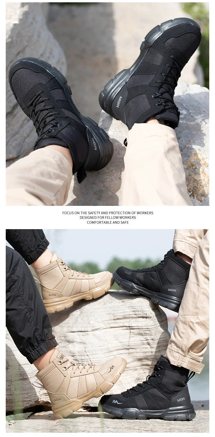 Mens Safety Shoes Steel Toe  Anti-Puncture Indestructible Shoes Trail Running  Outdoor Protective Boot