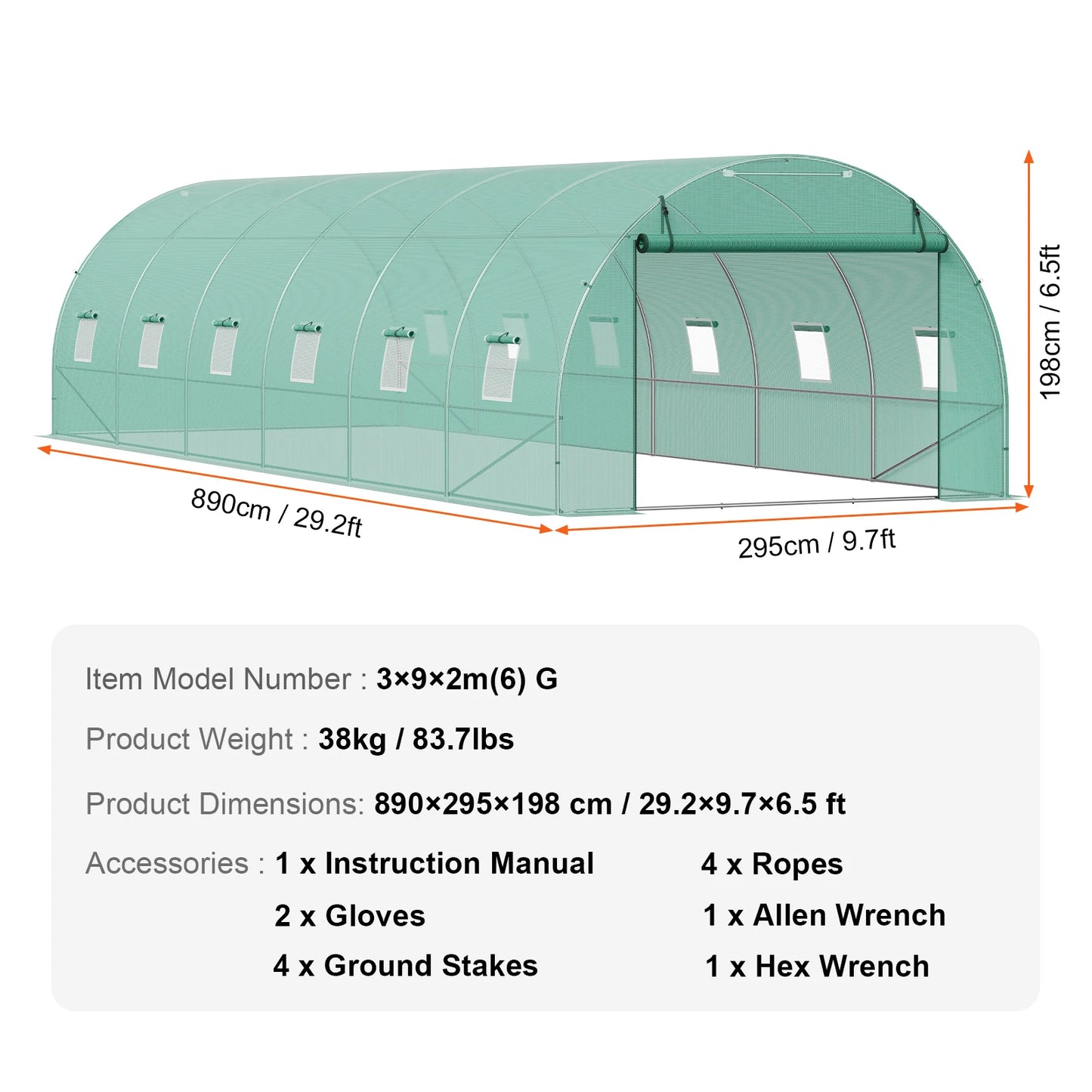 Walk-in Greenhouse Hoop House  Plant Hot House with Steel Frame Roll-up Zipper Door