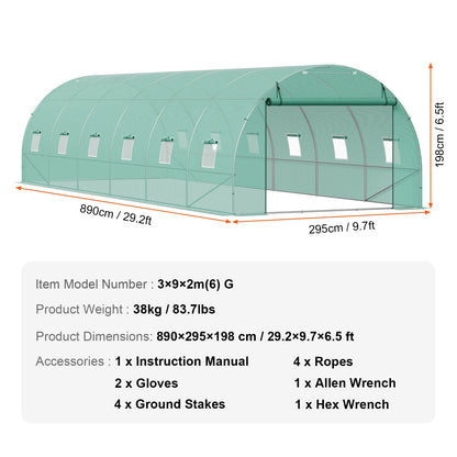 Walk-in Greenhouse Hoop House  Plant Hot House with Steel Frame Roll-up Zipper Door