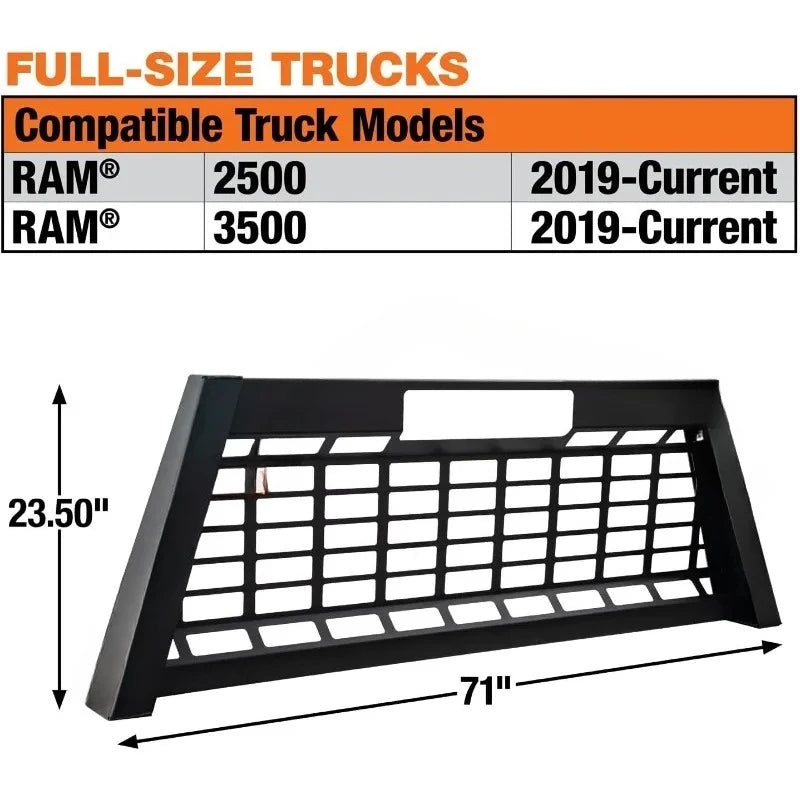23.50" Matte Black Heavy-Duty Steel Pickup Truck Headache Rack Bundle w/Mounting Brackets,