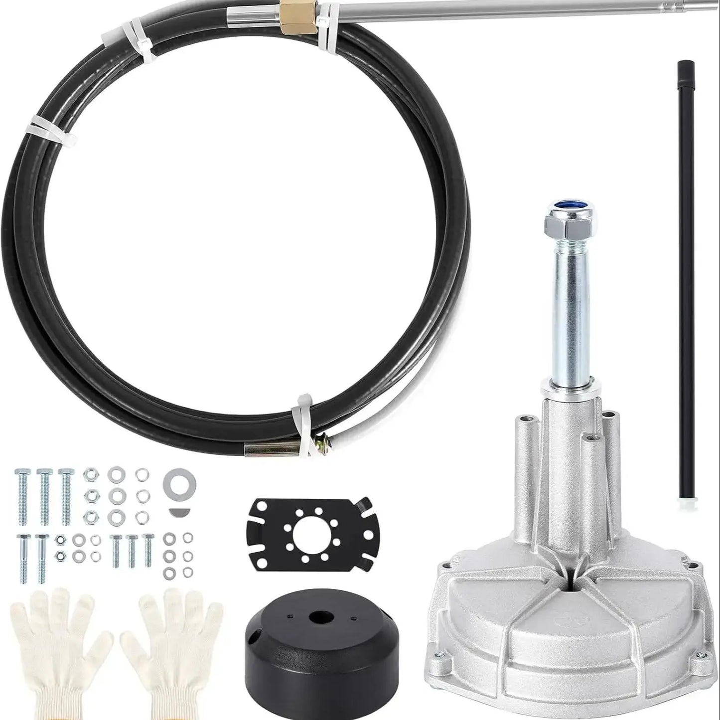 14 Feet Cable Outboard Steering Kit 3/4" Standard Tapered Shaft for Yachts, Fishing Boats