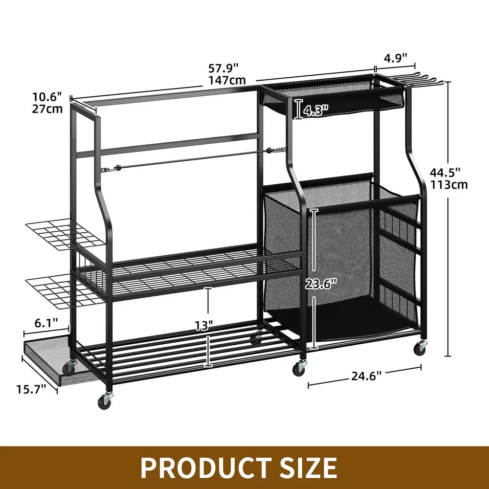 3 Golf Bag Stand Holder Organizer for Garage with Wheels Sport Accessories Rack