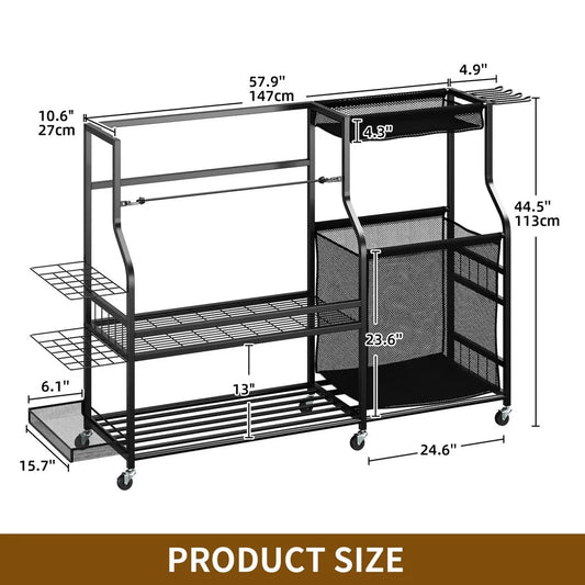 3 Golf Bag Stand Holder Organizer for Garage with Wheels Sport Accessories Rack