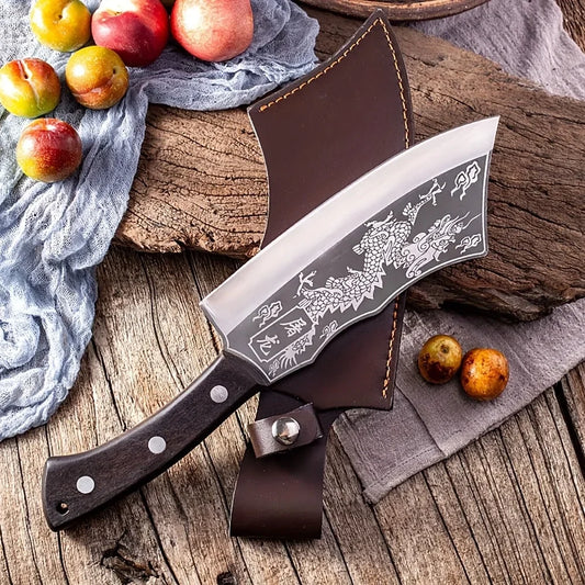 Hand forged stainless steel bone chopping knife with scabbard,