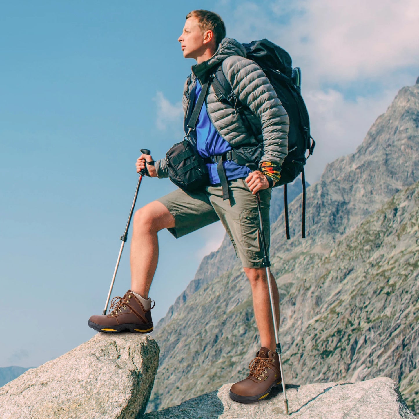 Hike Boots for Men, Soft Toe, Slip Resistant Safety Shoes, Waterproof Anti-Fatigue Brown