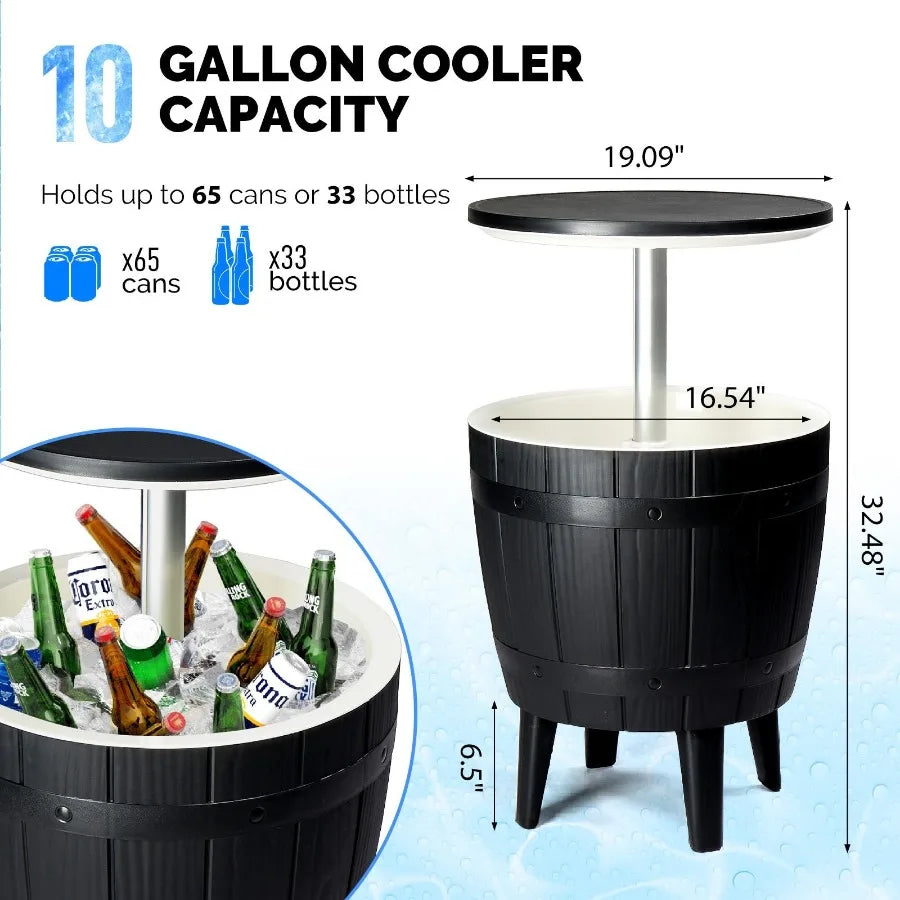 10Gallon Black Four Leg Ice Bucket Plastic Side Table Outdoor Beverage Cooler Portable Drink Storage Patio Party BBQ Camping