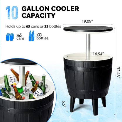 10Gallon Black Four Leg Ice Bucket Plastic Side Table Outdoor Beverage Cooler Portable Drink Storage Patio Party BBQ Camping