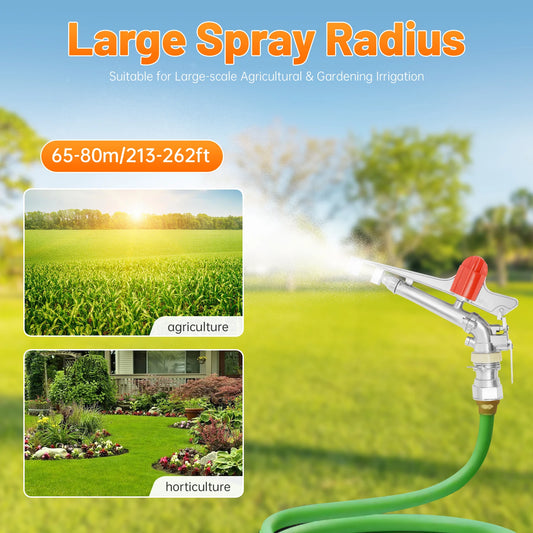 Zinc Alloy Tripod Sprinkler, 360° Rotation, Adjustable Nozzle Speed, High Pressure, Efficient Water Flow for Gardening