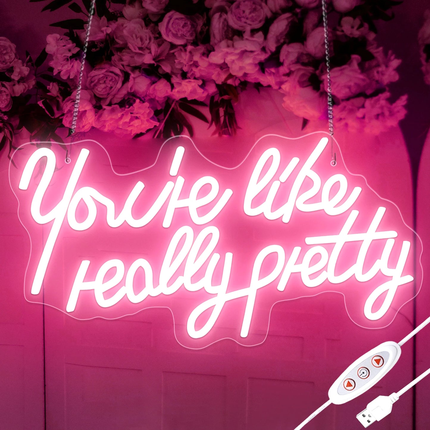 USB Powered Pink LED Neon Light with Adjustable Brightness,Light Up Sign for Party Decor&Christmas Gifts