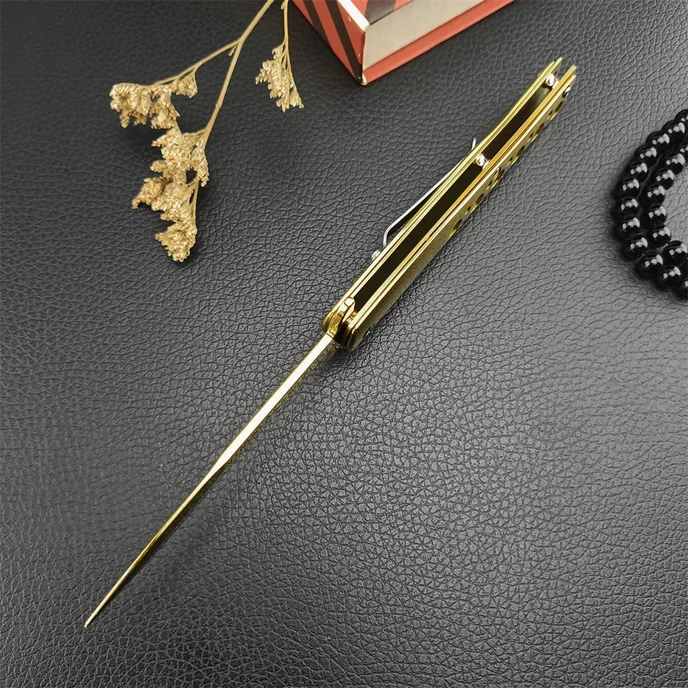 Folding Golden Portable  Knife  Steel Handle Tactical HuntingPocket Knives