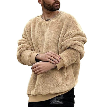 Men’s Sweatshirt Long Sleeve Crew Neck Furry Casual Pullover Hoodie Warm Streetwear