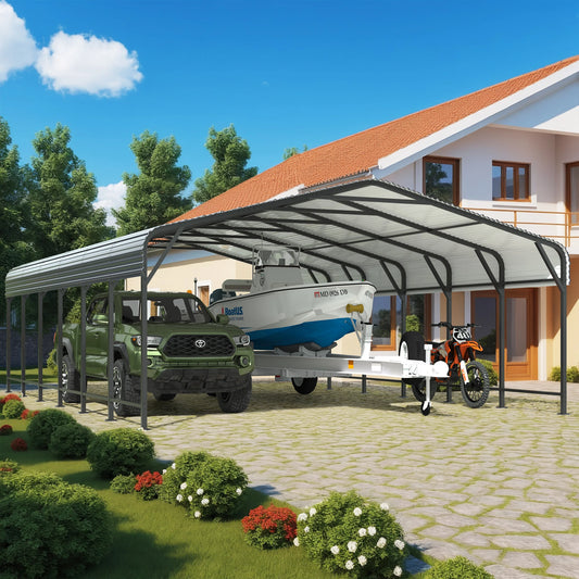 20x20/20x30/20x40FT Metal Carport with Enhanced Base Outdoor Heavy Duty Galvanized Car Shelter