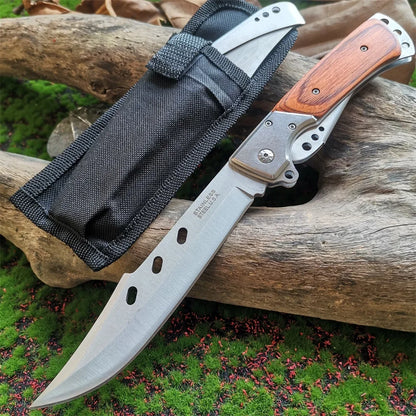 Compact 8CR15MOV Folding Knife with Wood Handle: Outdoor Survival Knife for Hunting, Camping & Everyday Carry (EDC)