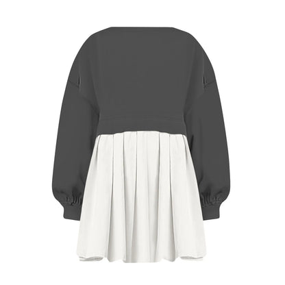Women Sweatshirt Dress Long Sleeve Crewneck Pullover Loose Fit Tops Pleated Sweatshirts Dresses