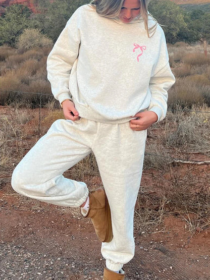 Women s 2 Piece Stylish Outfits Long Sleeve Sweatshirt Solid Color Jogger for Casual Wear