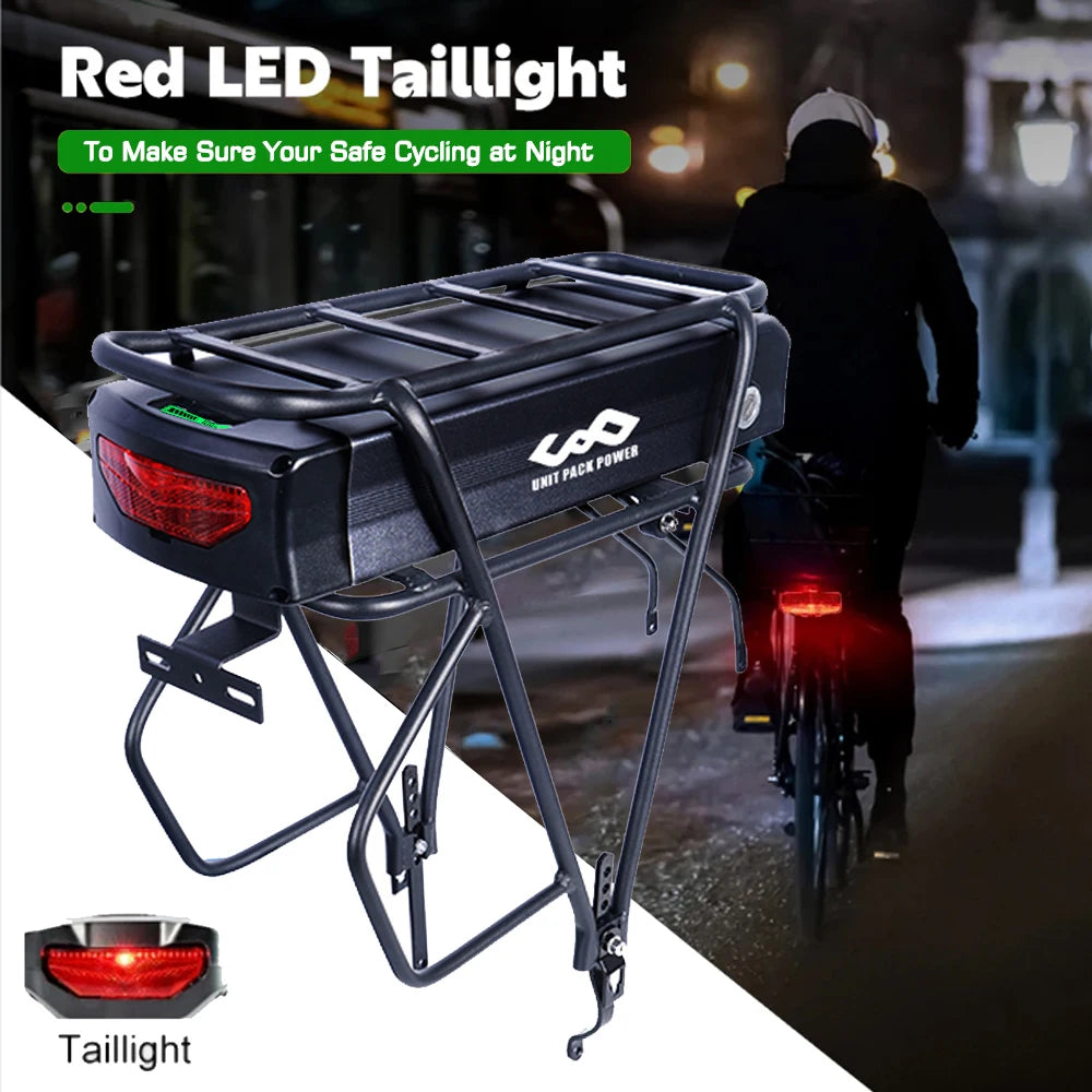 Rear Rack eBike Battery 52V 48V 27Ah 72V 20Ah with Rack no Rack Optional for 1500W 1000W 750W 500W 24"-28 inch