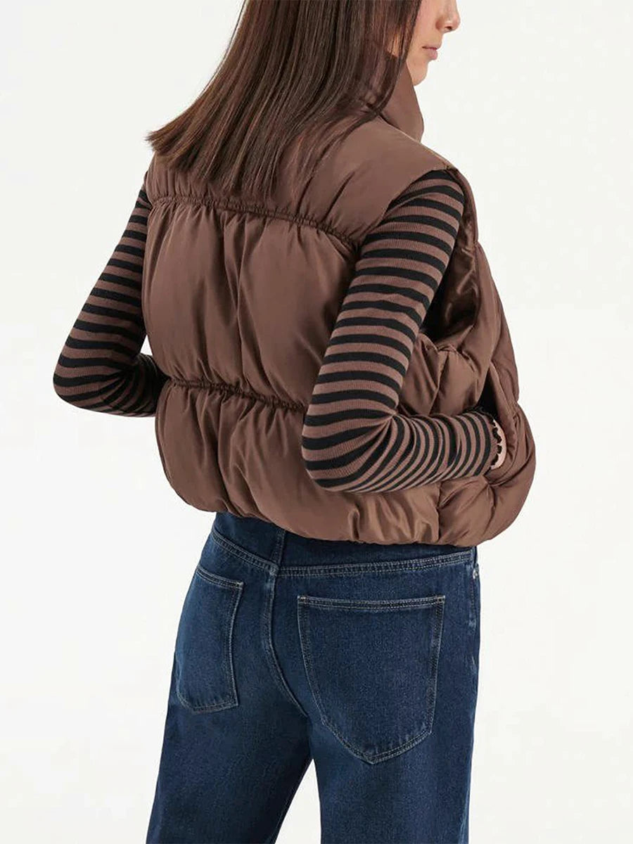 Women s Winter Quilted Waistcoat Solid Color Lightweight Zip Stand Collar Winter Vest Sleeveless Jacket
