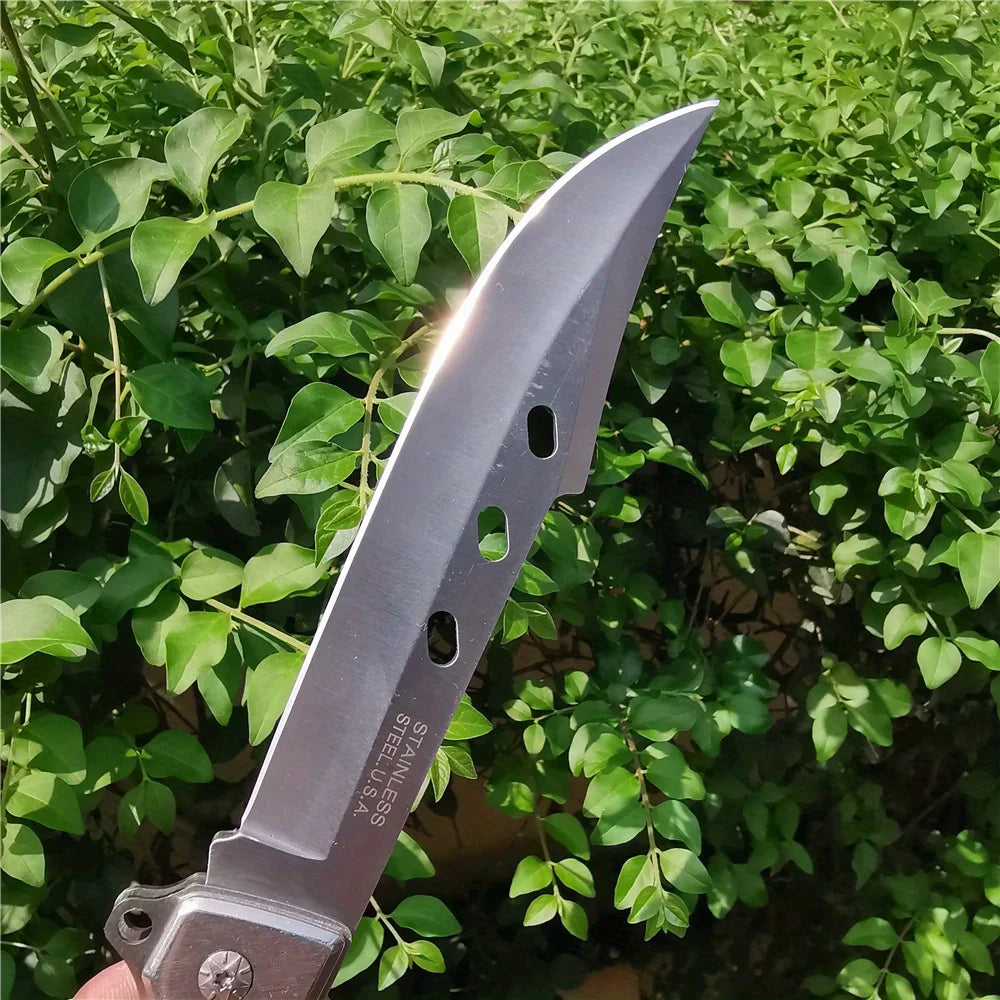 10.63" Folding Knife with 5.71" 7CR13MOV Steel Blade, Red Sandalwood and Steel Handle, Outdoor Hunting and Camping