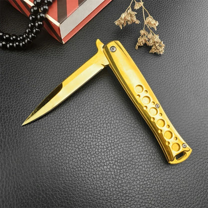 Folding Golden Portable  Knife  Steel Handle Tactical HuntingPocket Knives