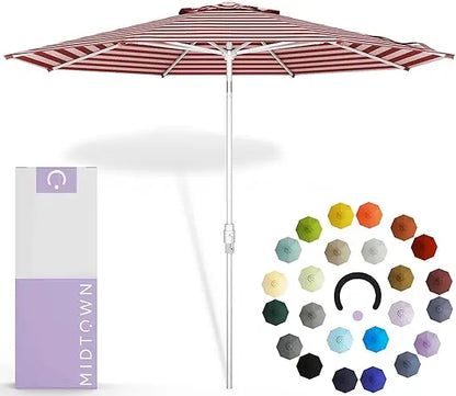 8 Ft. Patio Umbrella Polyester Fabric - Fiberglass Ribs, Auto-Tilt Aluminum Frame