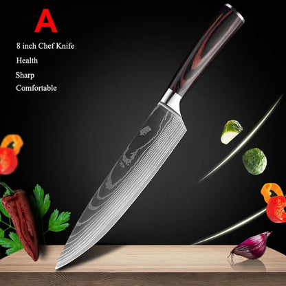 Kitchen Knives Set Laser Damascus Pattern Chef Knife Sharp Cleaver Slicing Utility Knives Tools