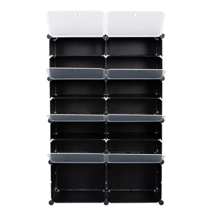 7-Tier Portable 28 Pair Shoe Rack Organizer 14 Grids Tower Shelf Storage Cabinet Stand Expandable for Heels, Boots