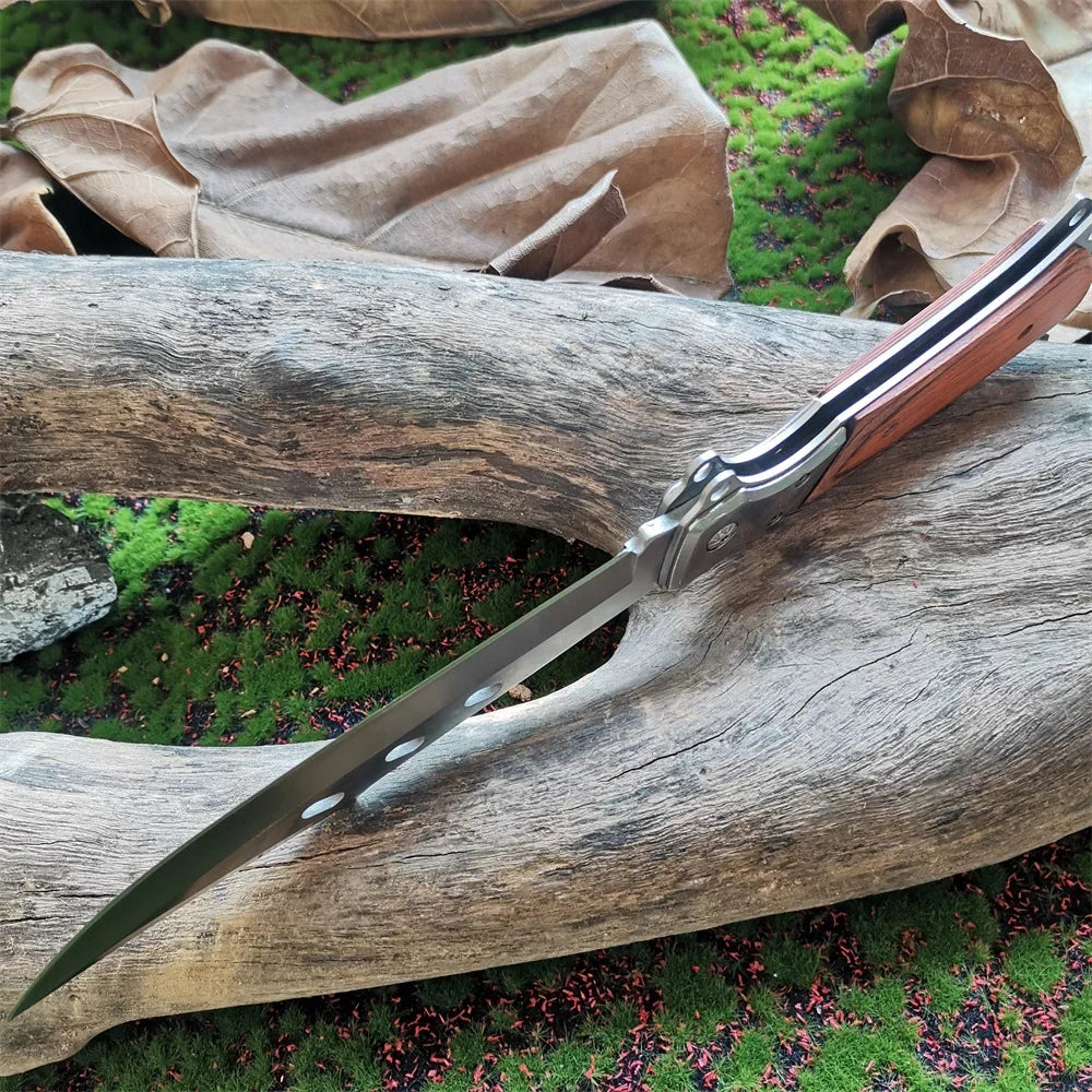 Compact 8CR15MOV Folding Knife with Wood Handle: Outdoor Survival Knife for Hunting, Camping & Everyday Carry (EDC)