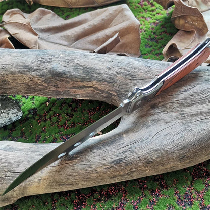 Compact 8CR15MOV Folding Knife with Wood Handle: Outdoor Survival Knife for Hunting, Camping & Everyday Carry (EDC)