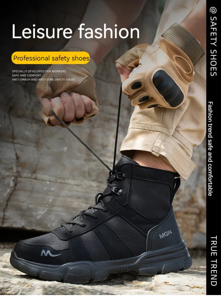 Mens Safety Shoes Steel Toe  Anti-Puncture Indestructible Shoes Trail Running  Outdoor Protective Boot