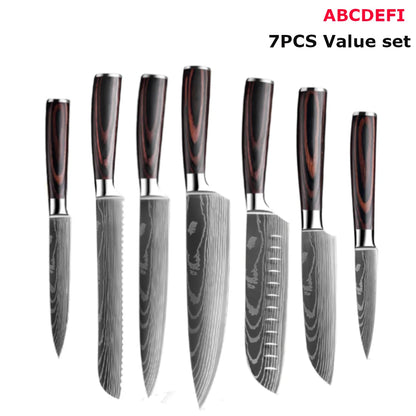 Kitchen Knives Set Laser Damascus Pattern Chef Knife Sharp Cleaver Slicing Utility Knives Tools